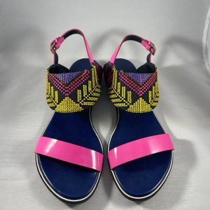 Nicholas Kirkwood Navy & Pink Flat Sandals Sz 37